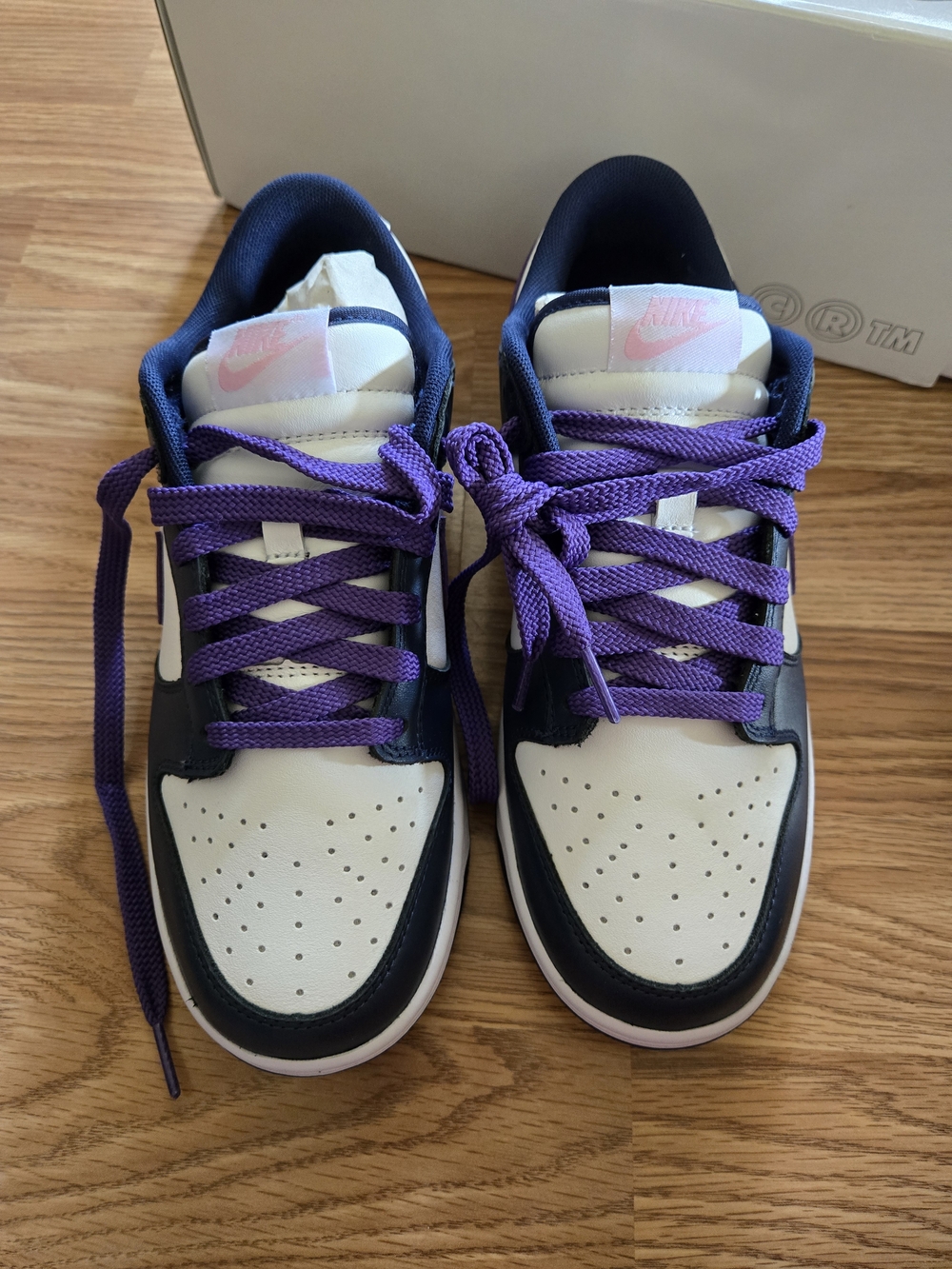 Nike Dunk Low Style Sneakers in White, Navy & Purple